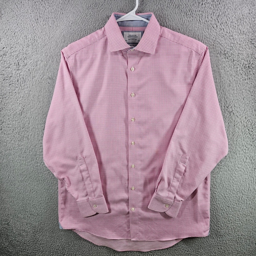 Charles Tyrwhitt Mens Pink Houndstooth Non-Iron Classic Fit Dress Shirt 16-34 in